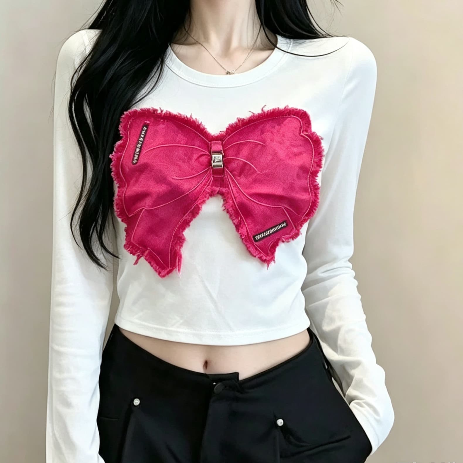 재고 있음 도파민 착용 가져 가라. 나비 긴팔 티셔츠 여성 가을 새로운 아메리칸 달콤한 핫걸 쇼트 스타일 인사이드 가져 가라. 만나는 맨위 이미지 4
