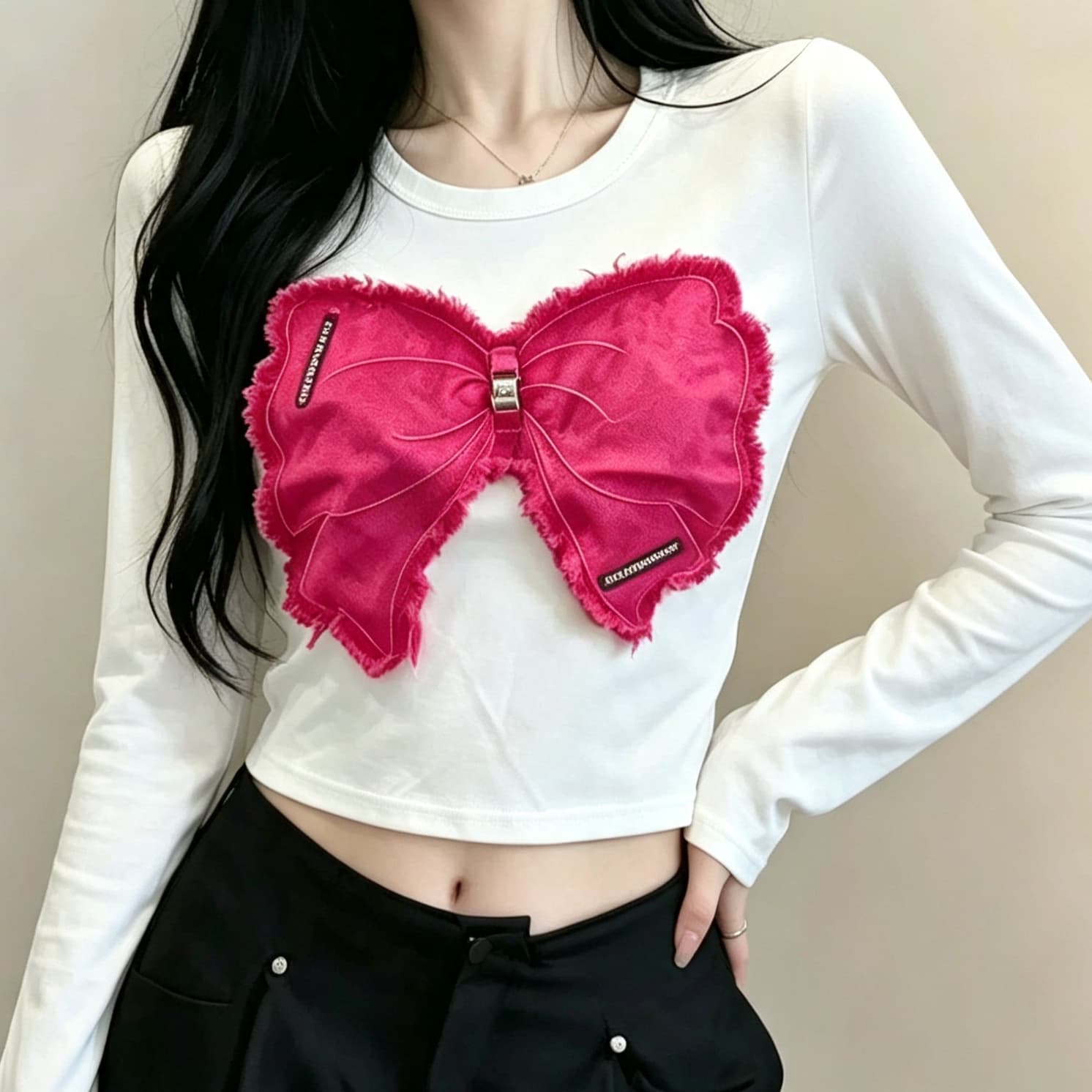 재고 있음 도파민 착용 가져 가라. 나비 긴팔 티셔츠 여성 가을 새로운 아메리칸 달콤한 핫걸 쇼트 스타일 인사이드 가져 가라. 만나는 맨위 이미지 3