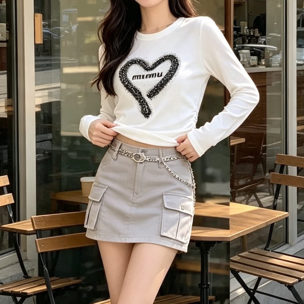 재고 있음 봄 가을 새로운 긴팔 유럽 역 프린트 핫픽스 하트 티셔츠 다용도 라운드 넥 맨위 외국 가스 기본 셔츠 상세 이미지 1
