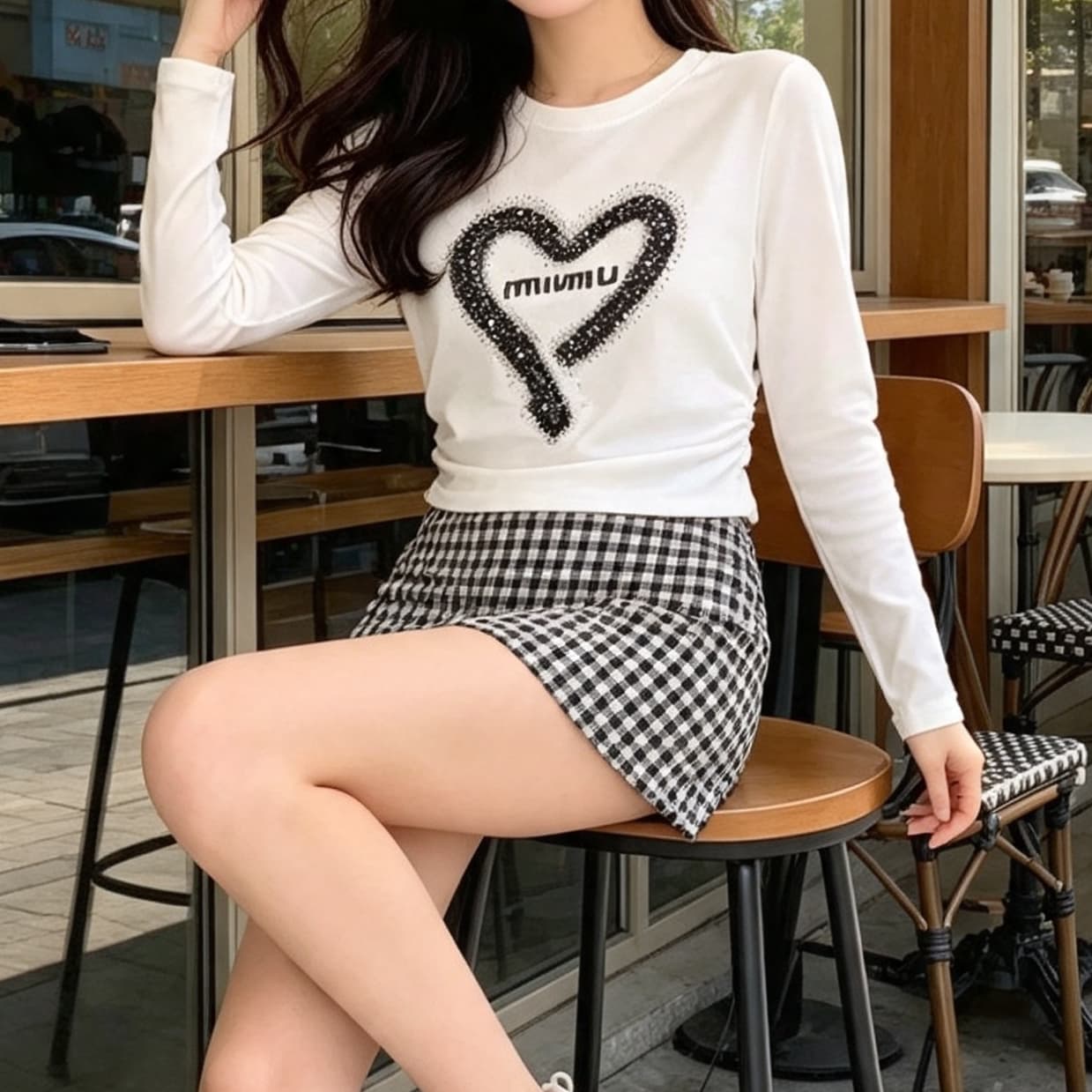 재고 있음 봄 가을 새로운 긴팔 유럽 역 프린트 핫픽스 하트 티셔츠 다용도 라운드 넥 맨위 외국 가스 기본 셔츠 상세 이미지 2