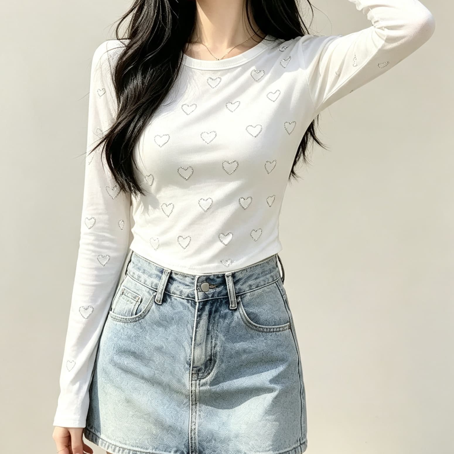 재고 있음 가을 새로운 긴팔 티셔츠 핫픽스 하트 패션 외국 가스 기본 셔츠 라운드 넥 한국 스타일 슈퍼 화재 슬림해 보이는 맨위 상세 이미지 1