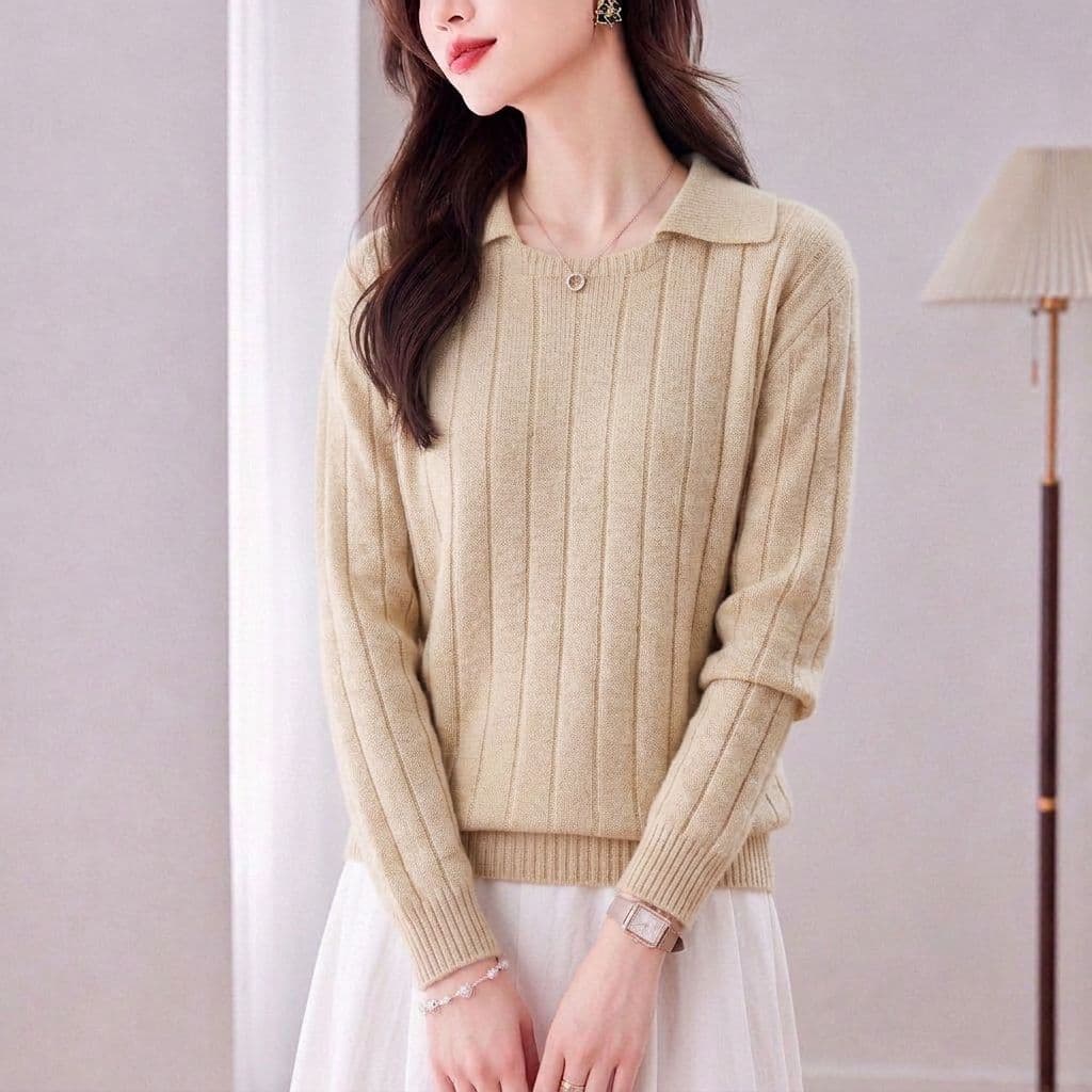 가을철 그레이트 봐 의류 여성 2026 새로운 폴로 칼라 디자인 센스 느긋한 바람 니트 풀오버 상세 이미지 2