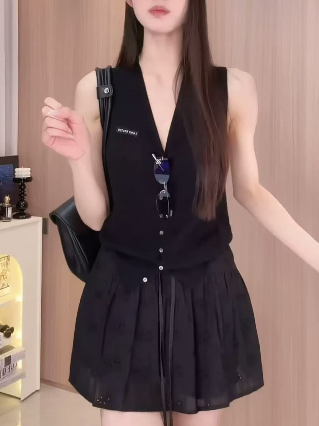 회색 구덩이 기사 V넥 니트 조끼 여성 여름 외부 가져 가라. 오픈 가디건 2026 년 새로운 한 부서 슬림해 보이는 민소매 맨위 상세 이미지 3