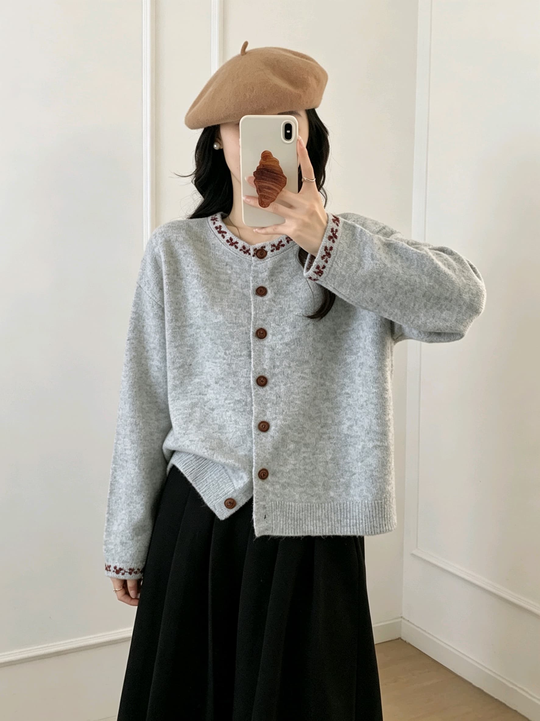 민족 스타일 회색 레트로 니트 오픈 가디건 여성 가을 2026 새로운 루즈핏 스웨터 코트 Chic 외부 잡아라. 의류 이미지 3