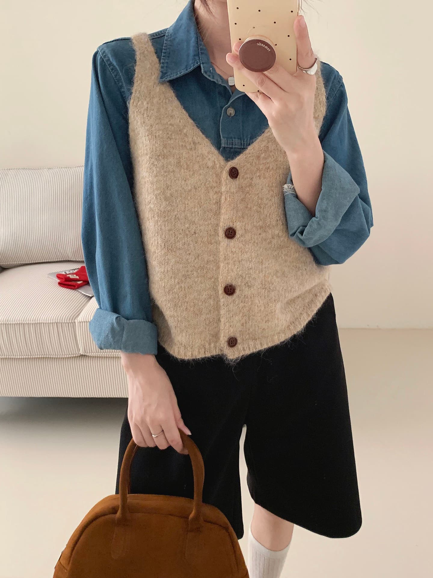 한 부서 미니멀리즘 부드러운 찹쌀 느긋한 바람 캐미솔 이른 가을 새로운 루즈핏 품격 다용도 연령 감소 스웨터 여자 베스트 이미지 3