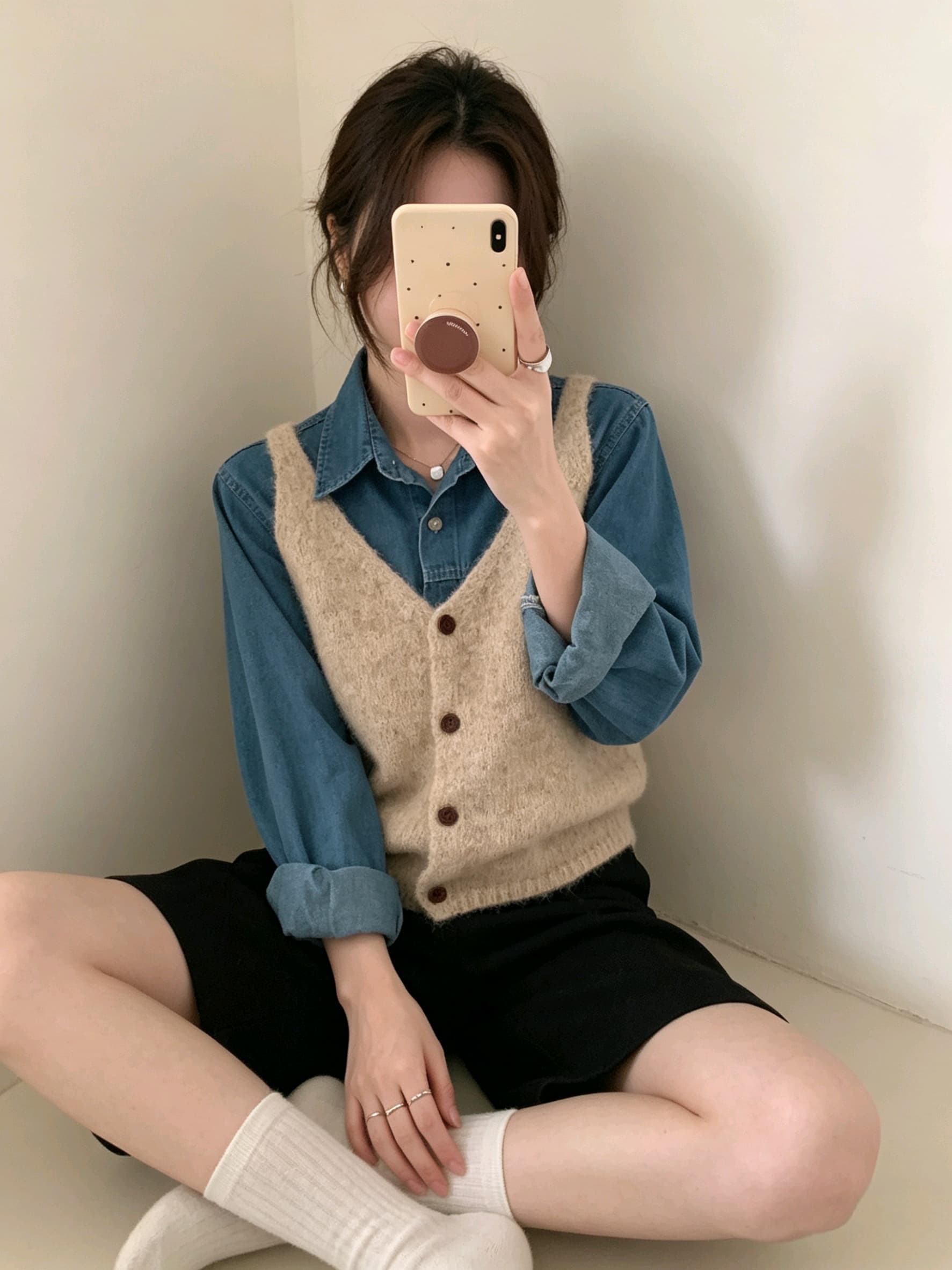 한 부서 미니멀리즘 부드러운 찹쌀 느긋한 바람 캐미솔 이른 가을 새로운 루즈핏 품격 다용도 연령 감소 스웨터 여자 베스트 상세 이미지 3