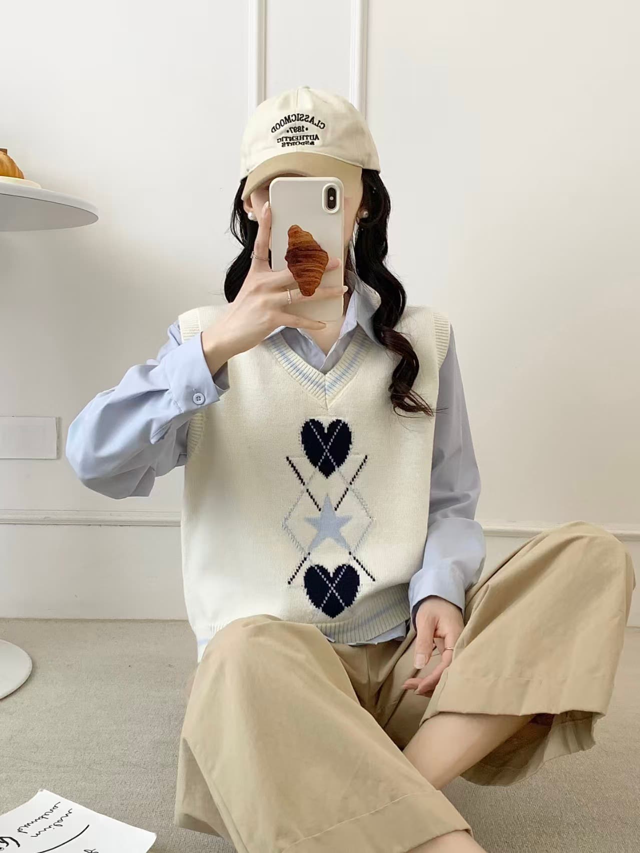 레트로 학원 스타일 루즈핏 니트 베스트 조끼 여성 봄 가을 새로운 패치워크 색상 민소매 스웨터 어깨 쇼트 스타일 맨위 상세 이미지 3