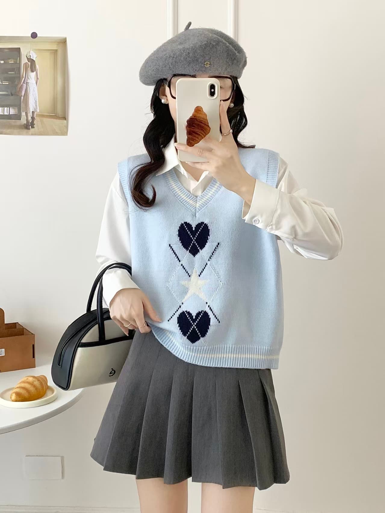 레트로 학원 스타일 루즈핏 니트 베스트 조끼 여성 봄 가을 새로운 패치워크 색상 민소매 스웨터 어깨 쇼트 스타일 맨위 상세 이미지 4
