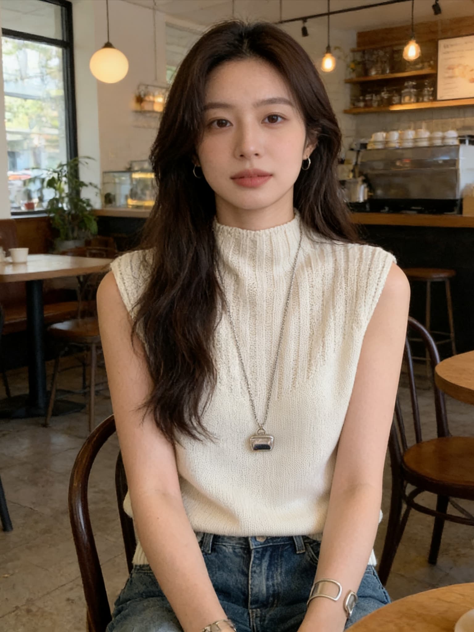 실사 한 세대 디자인 센스 뒤로 홀로우 아웃 스탠드 칼라 니트 조끼 여자 2026 새로운 스택 착용 백리스 섹시함 맨위 상세 이미지 4
