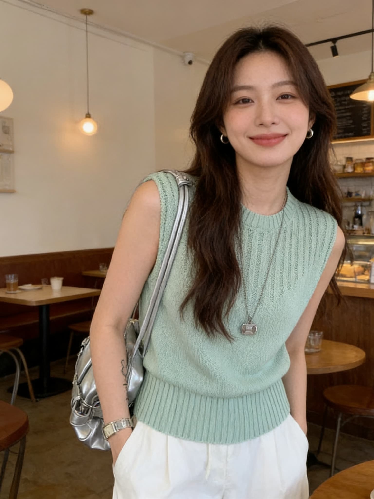 실사 한 세대 디자인 센스 뒤로 홀로우 아웃 스탠드 칼라 니트 조끼 여자 2026 새로운 스택 착용 백리스 섹시함 맨위 상세 이미지 6