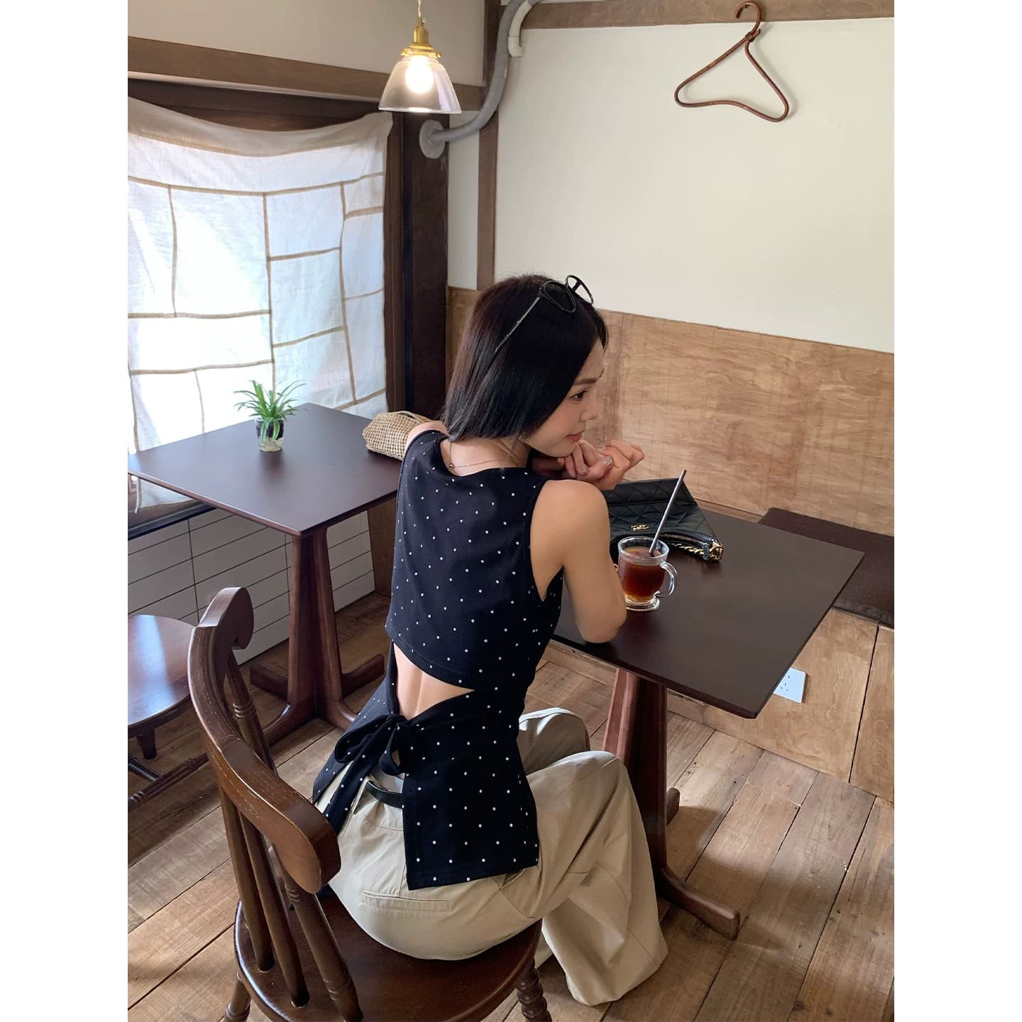 송 긍정적 인 En 한 부서 빨간색 도트 무늬 캐미솔 여름 프랑스식 몸매 가꾸기 인사이드 가져 가라. 외출용 민소매 작은 맨위 상세 이미지 7