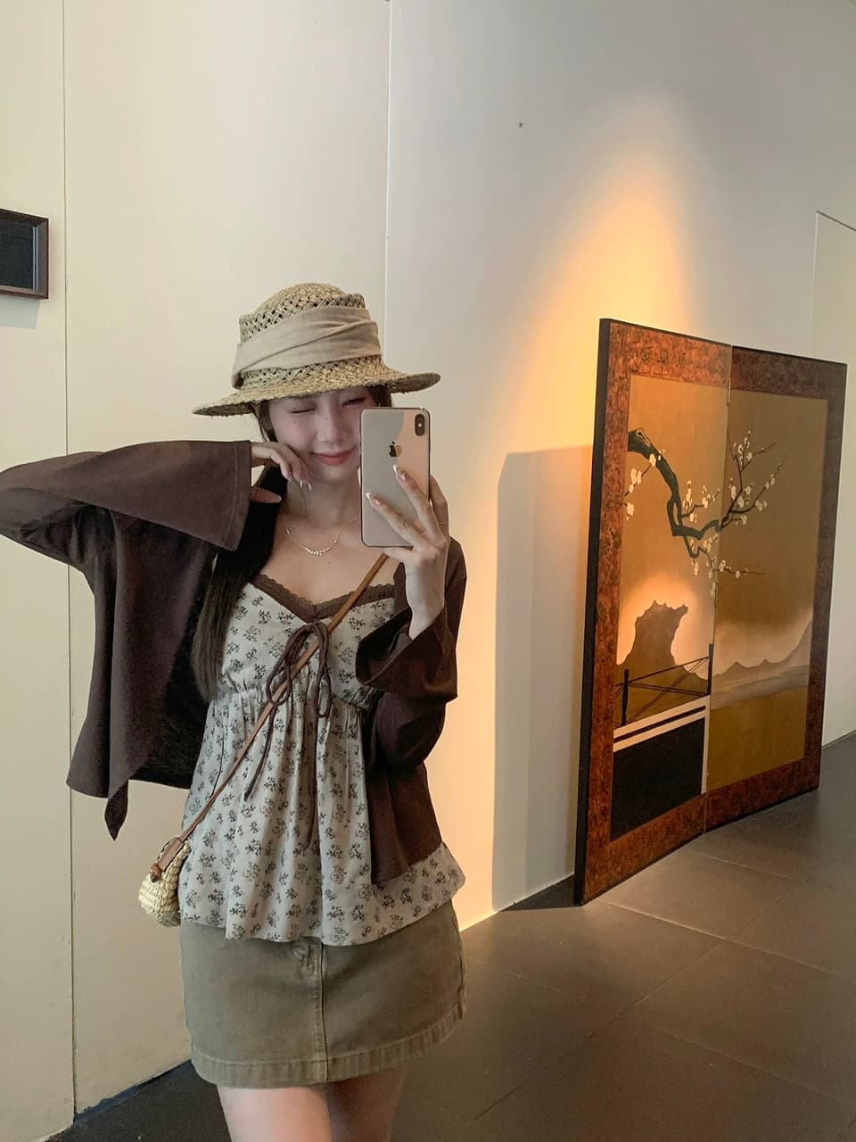 우 77 꽃무늬 나비 넥타이 조끼 슬립 여성 미니멀리즘 다용도 나팔 소매 카디건 코트 투피스 슈트 봄 상세 이미지 5
