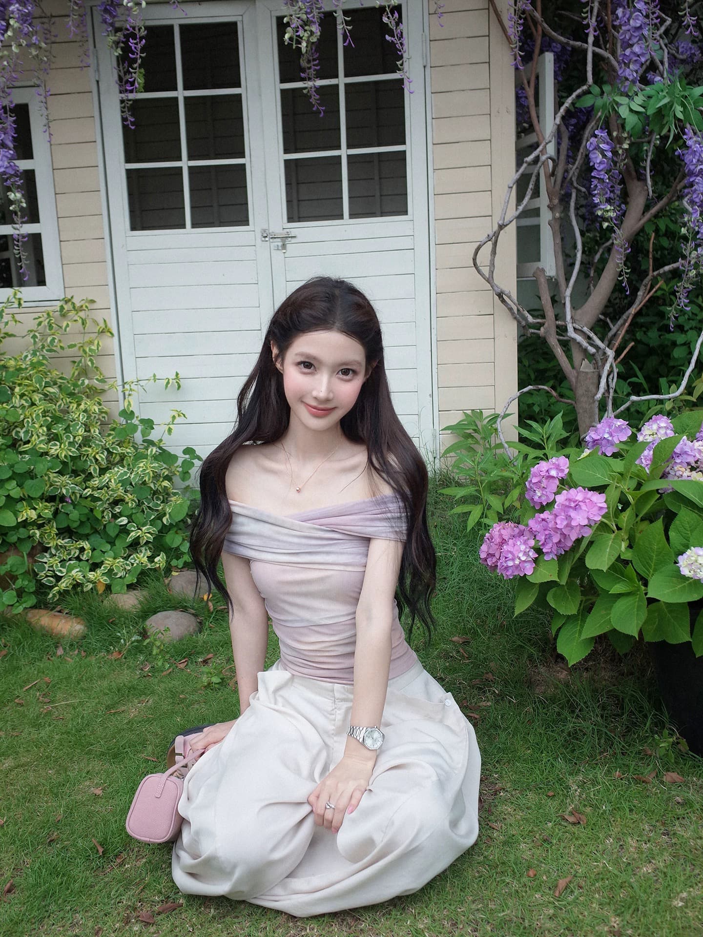 감사합니다. 아니요 고기 오프숄더 헤일로 염색 허리 수축 티셔츠 여성 여름 부드러운 바람 십자가 디자인 센스 몸매 가꾸기 슬림해 보이는 맨위 상세 이미지 4