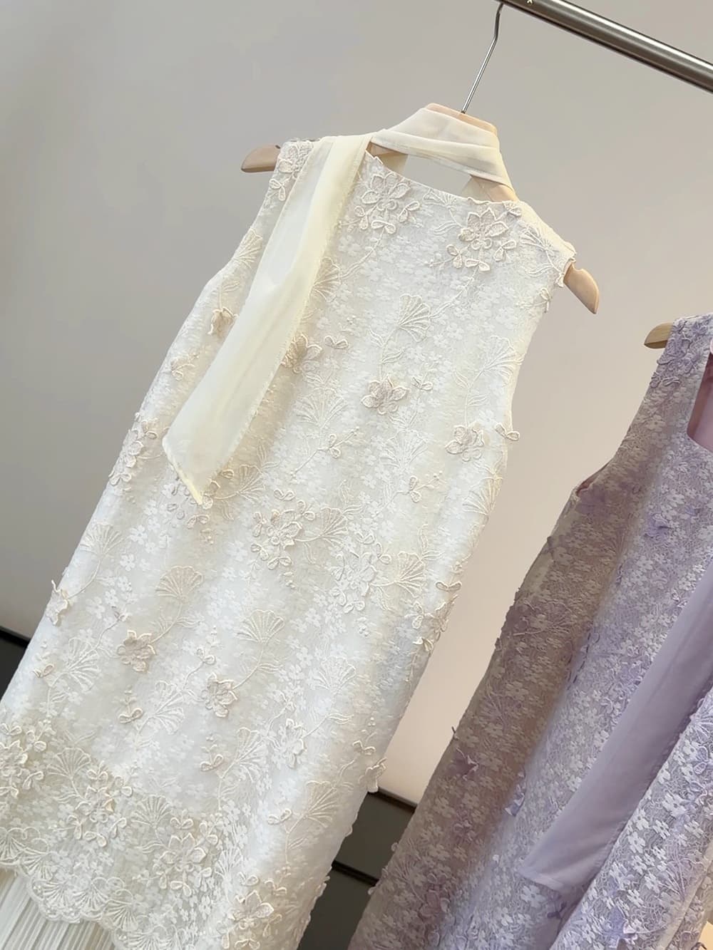 프랑스식 작은 샤넬 스타일 고급 센스 광장 칼라 레이스 자카드 조끼 여성 드레스 여름 새로운 품격 페이크 레이어드 롱 스커트 상세 이미지 11