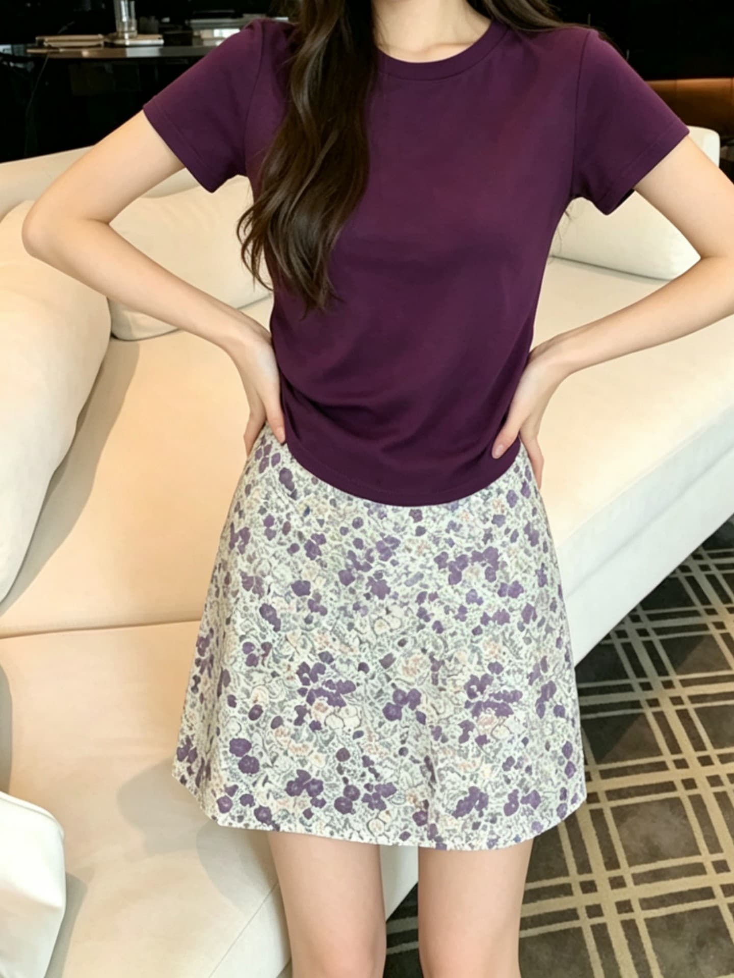 실사 한 부서 여름 뒤로 트임 비틀림 작은 대중 디자인 맨위 신선함 꽃무늬 반신 치마 세트 여성 상세 이미지 5