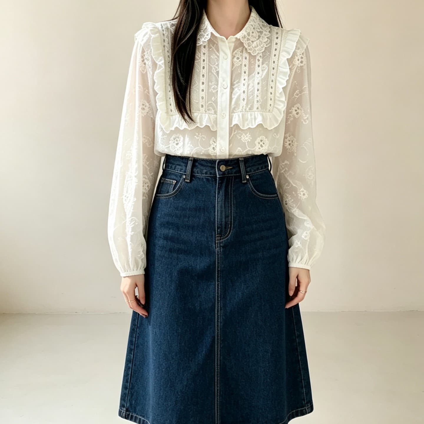 실사 프랑스식 화이트 긴팔 여성 셔츠 가을 레이스 조각 miu 부서 셔츠 루즈핏 학원 스타일 맨위 상세 이미지 7