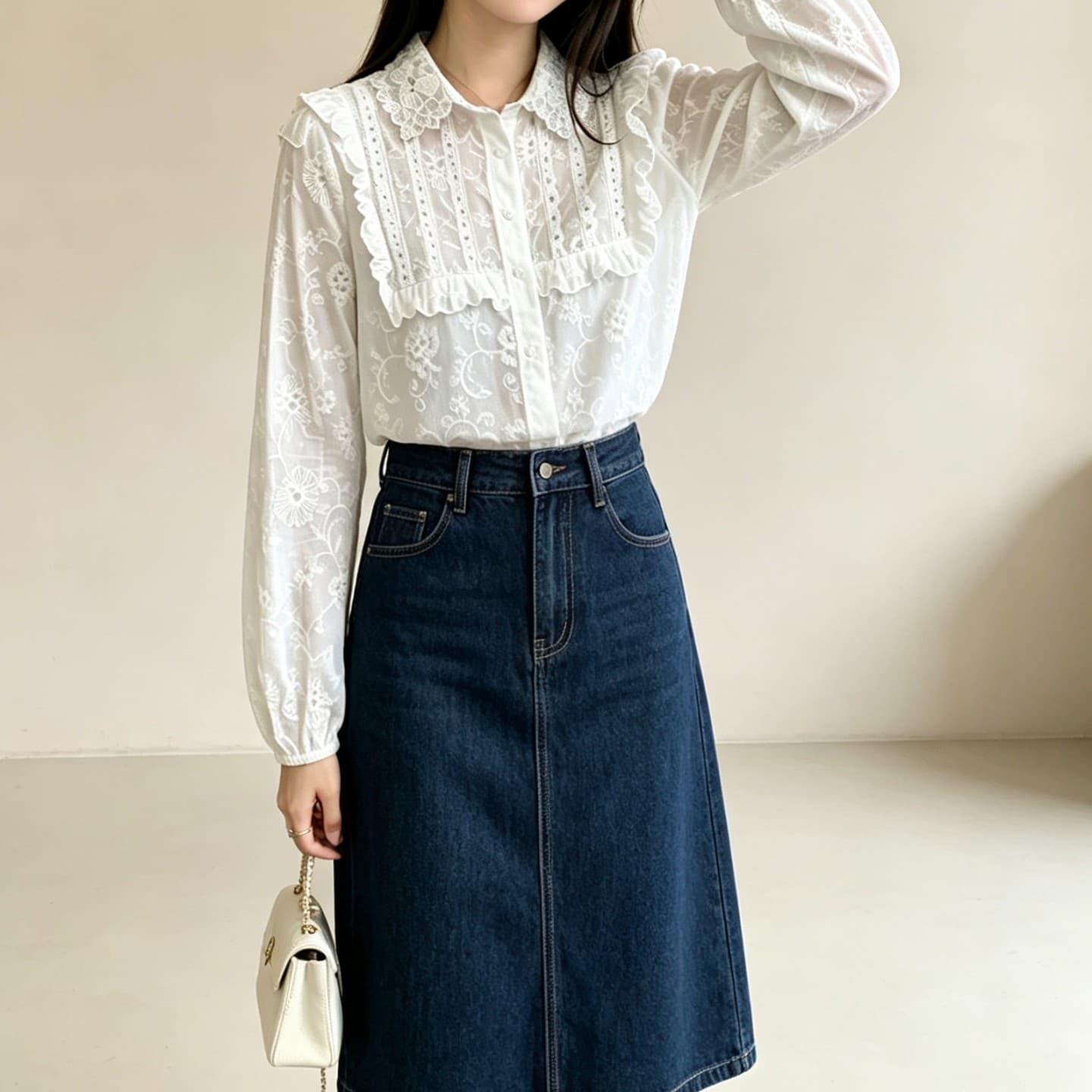 실사 프랑스식 화이트 긴팔 여성 셔츠 가을 레이스 조각 miu 부서 셔츠 루즈핏 학원 스타일 맨위 상세 이미지 8