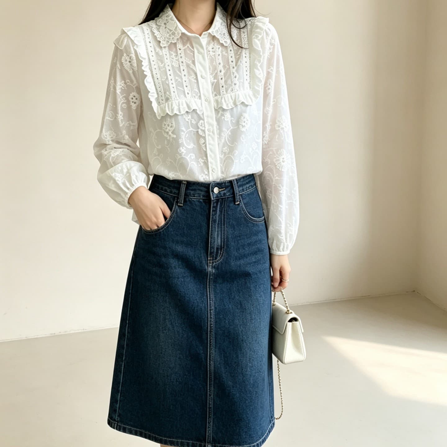 실사 프랑스식 화이트 긴팔 여성 셔츠 가을 레이스 조각 miu 부서 셔츠 루즈핏 학원 스타일 맨위 상세 이미지 9