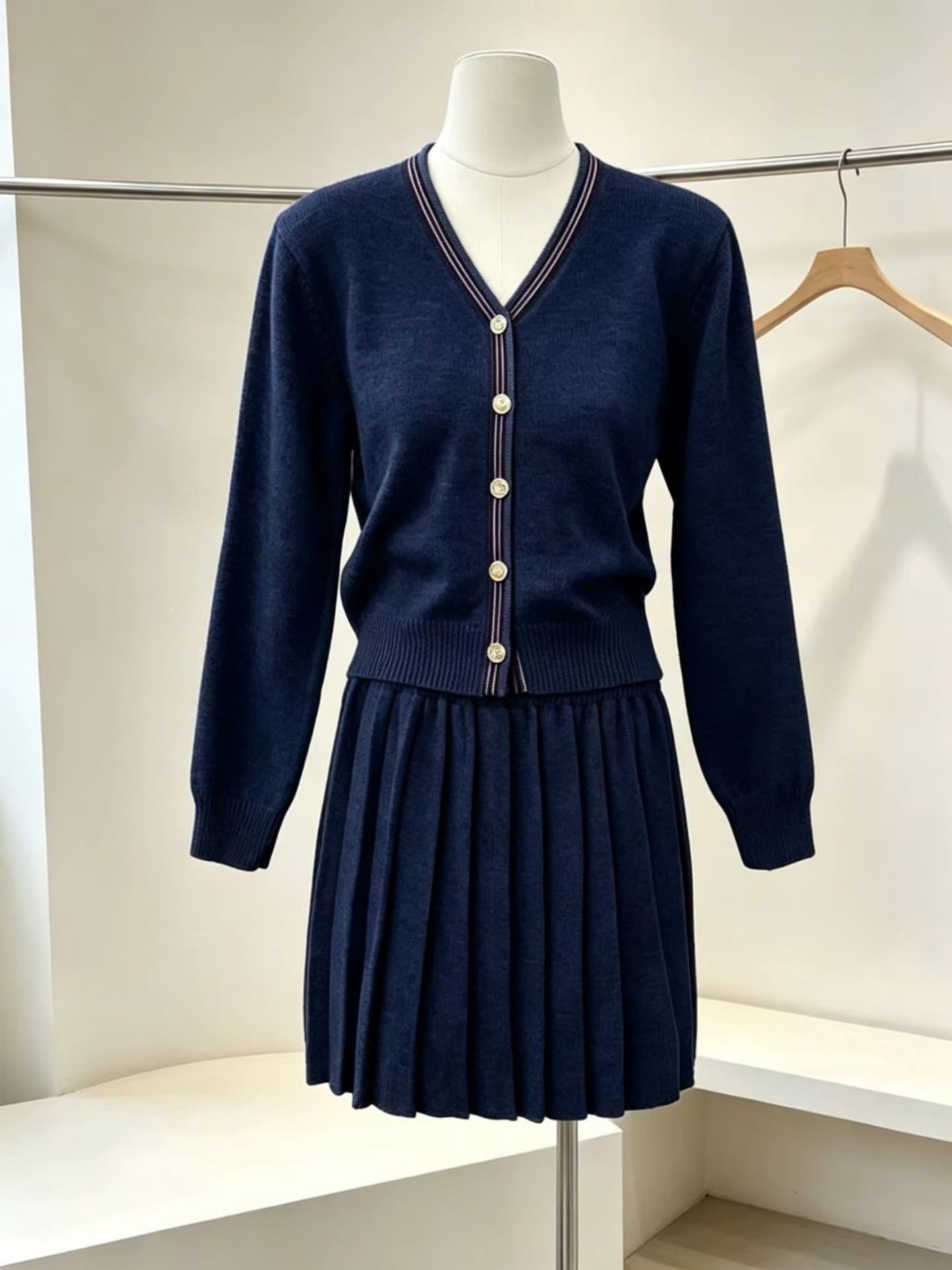 실사 ootd 착용 가져 가라. 전체 집합 초기 이른 가을 새로운 여성 의류 작은 샤넬 스타일 니트 플리츠 반신 스커트 투피스 슈트 이미지 2