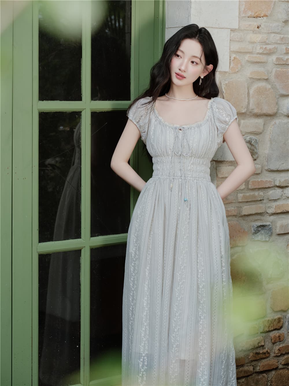 실사 섬 휴가 3 차원 꽃무늬 자수 길다 치마 프랑스식 꽃무늬 드레스 경기 기본 스커트 이미지 3