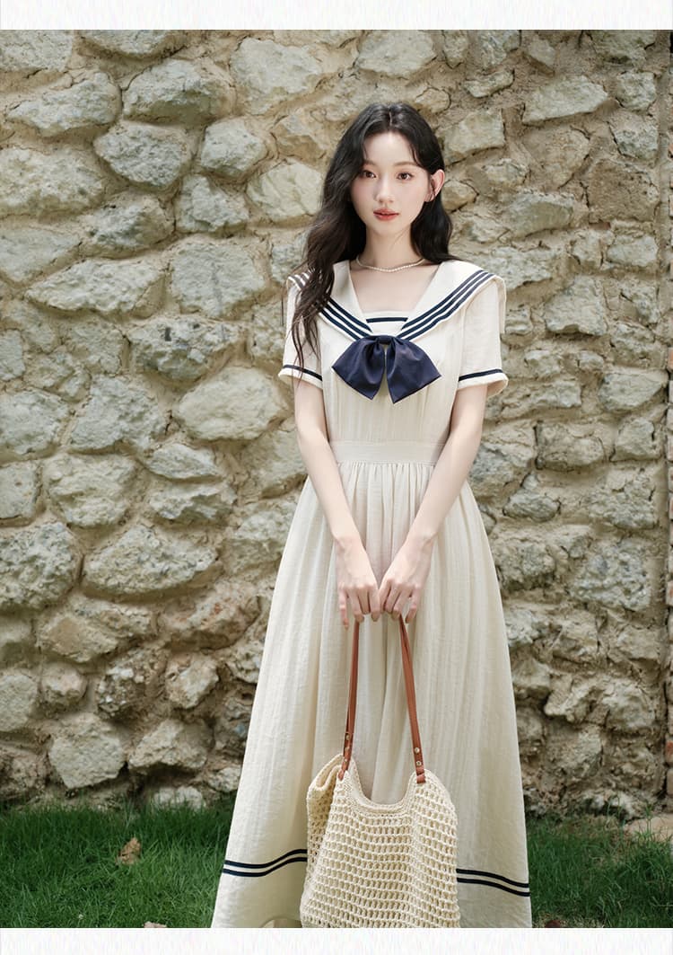 실사 바다 소금 연인 학원 스타일 프랑스식 해군 칼라 여성 드레스 세일러복 초여름 새로운 높은 품질 상세 이미지 14