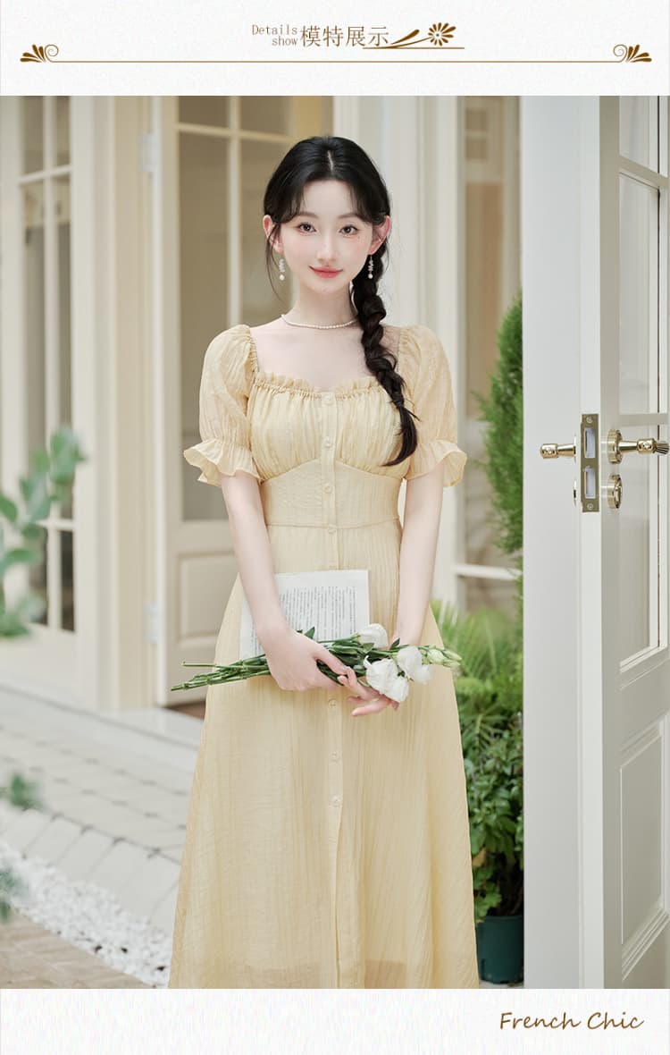 실사 주간 실크 낭만주의 프랑스식 거품 소매 여성 드레스 여름 상세 이미지 8