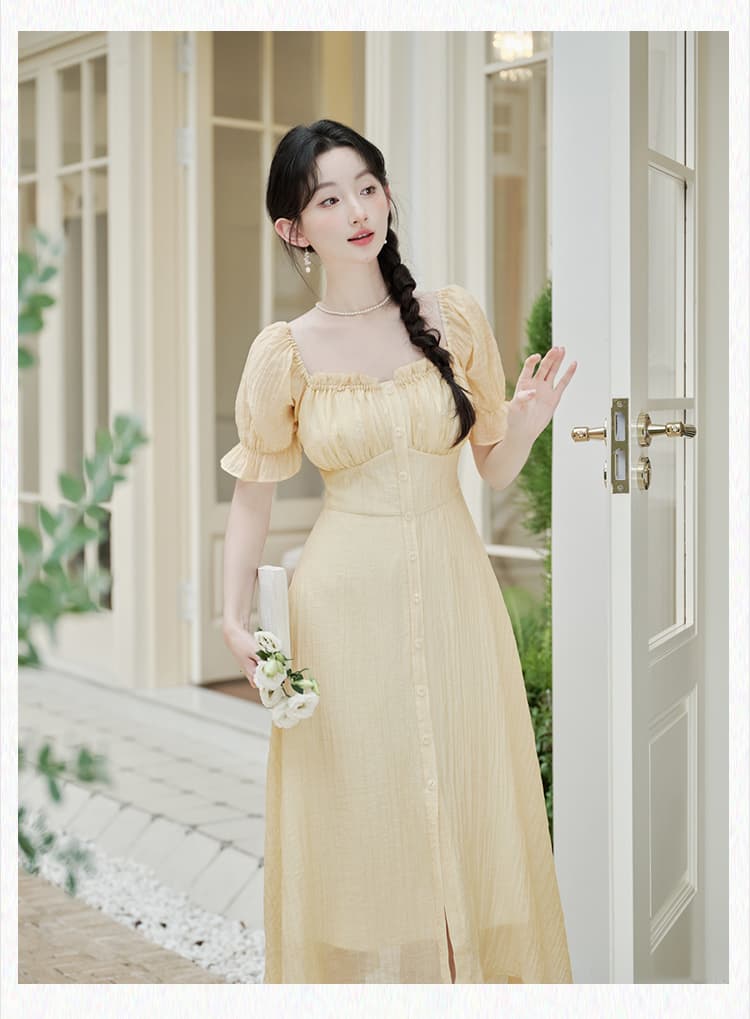실사 주간 실크 낭만주의 프랑스식 거품 소매 여성 드레스 여름 상세 이미지 10