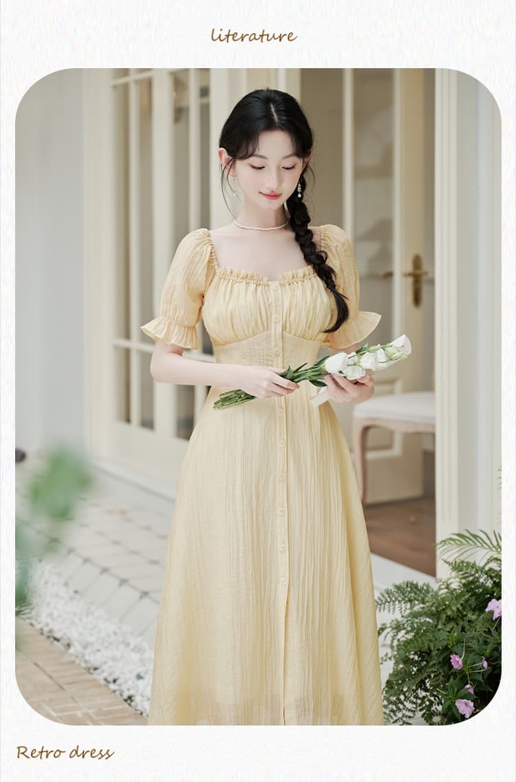 실사 주간 실크 낭만주의 프랑스식 거품 소매 여성 드레스 여름 상세 이미지 16
