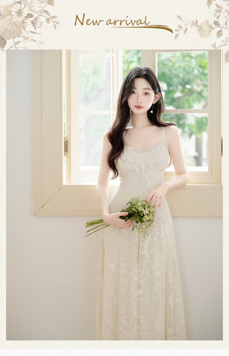 실사 무거운 작업 전체 레이스 자수 슬립 드레스 질감 요정 공차 가짜 바람 드레스 오픈 가디건 투피스 세트 상세 이미지 1