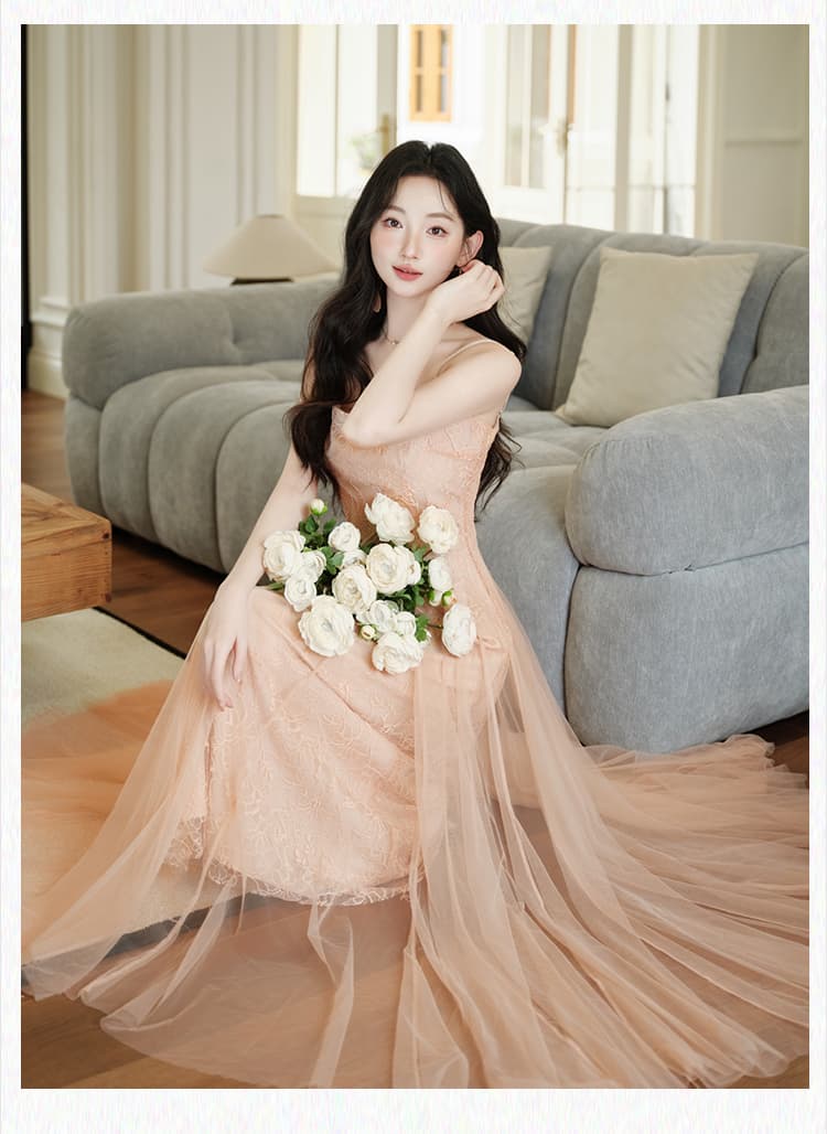 실사 핑크색 거즈 스커트 슬립 여성 드레스 여름 아름다운 작은 치마 큰 진자 롱 스커트 백리스 요정 치마 상세 이미지 19