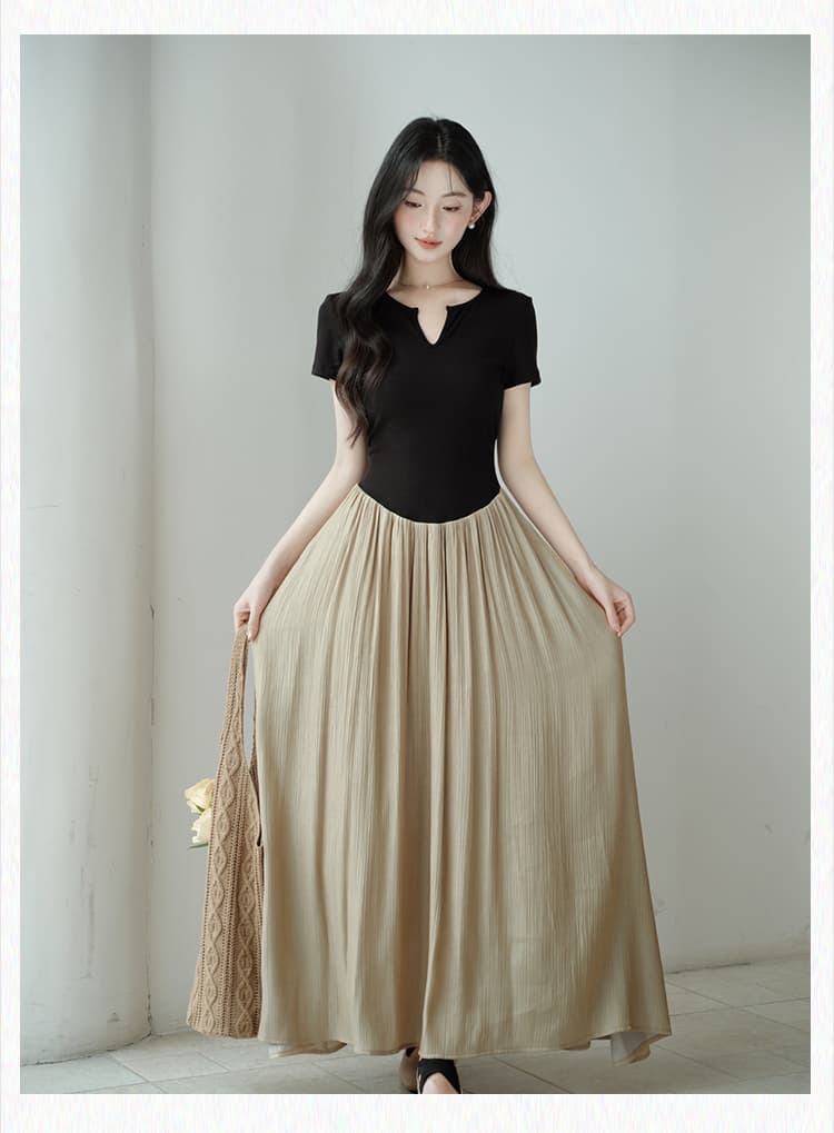실사 품격 미니멀리즘 몸매 가꾸기 좁은 u 칼라 바늘 셔틀 패치워크 페이크 레이어드 드레스 큰 진자 상세 이미지 10