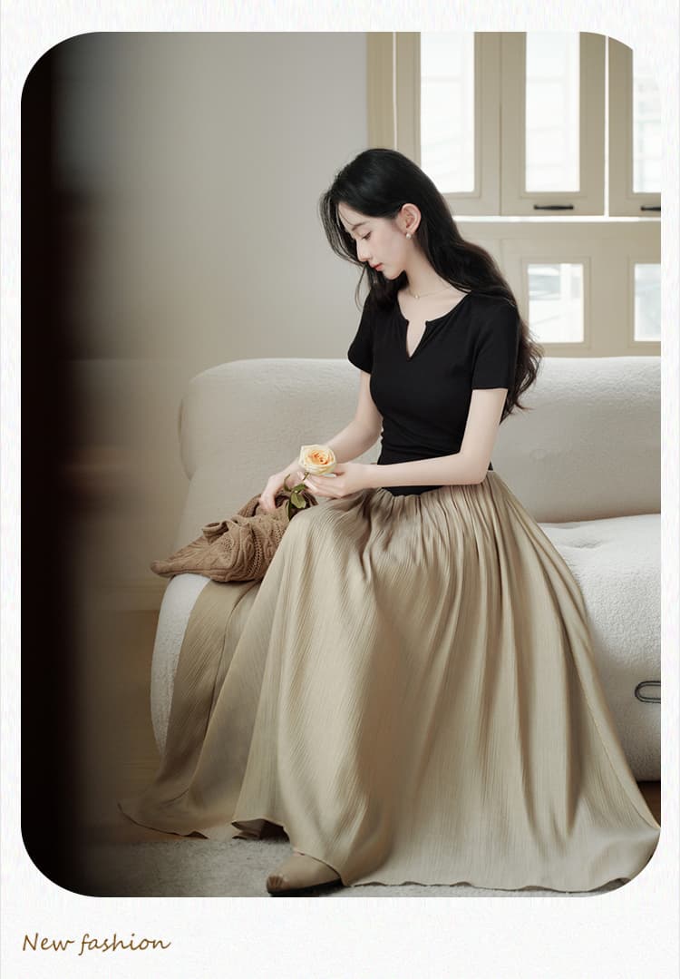실사 품격 미니멀리즘 몸매 가꾸기 좁은 u 칼라 바늘 셔틀 패치워크 페이크 레이어드 드레스 큰 진자 상세 이미지 12