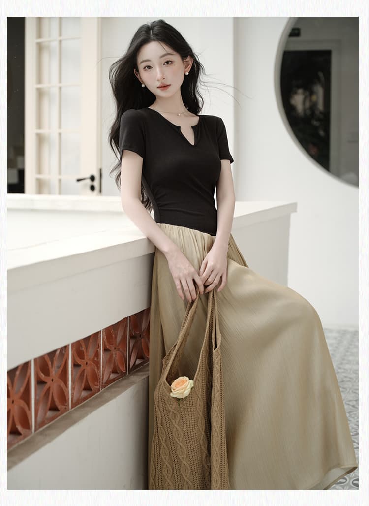 실사 품격 미니멀리즘 몸매 가꾸기 좁은 u 칼라 바늘 셔틀 패치워크 페이크 레이어드 드레스 큰 진자 상세 이미지 18