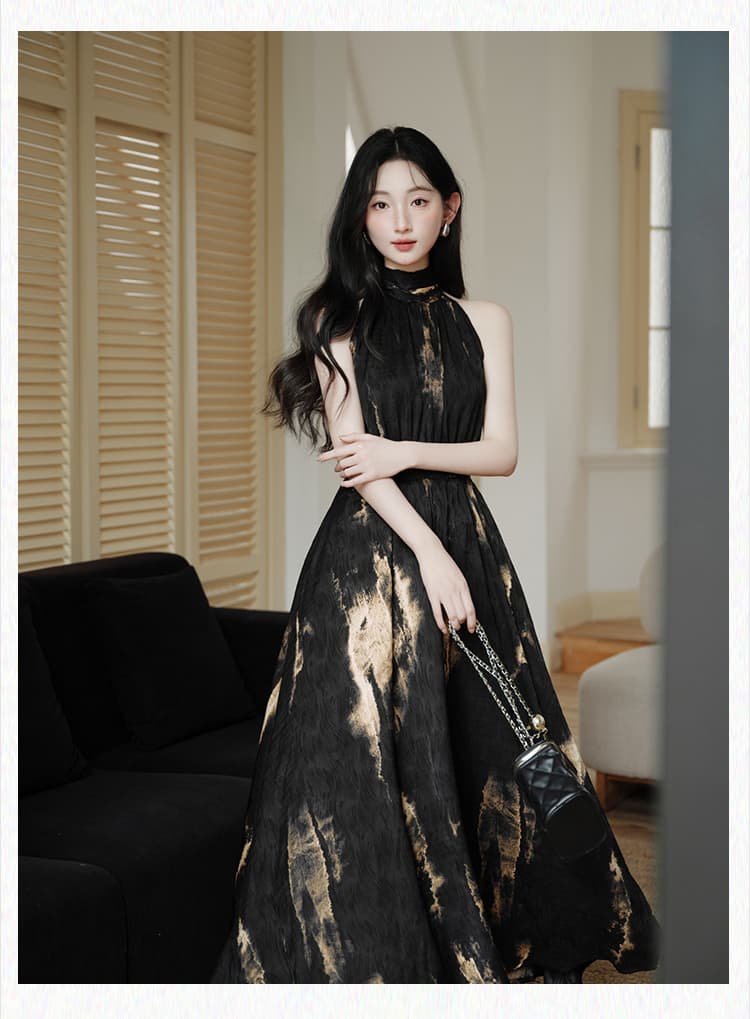 실사 원본 높은 품질 히비스커스 라 공단 광택 도루 피하다. 행침 목 허리 수축 배색 드레스 상세 이미지 10