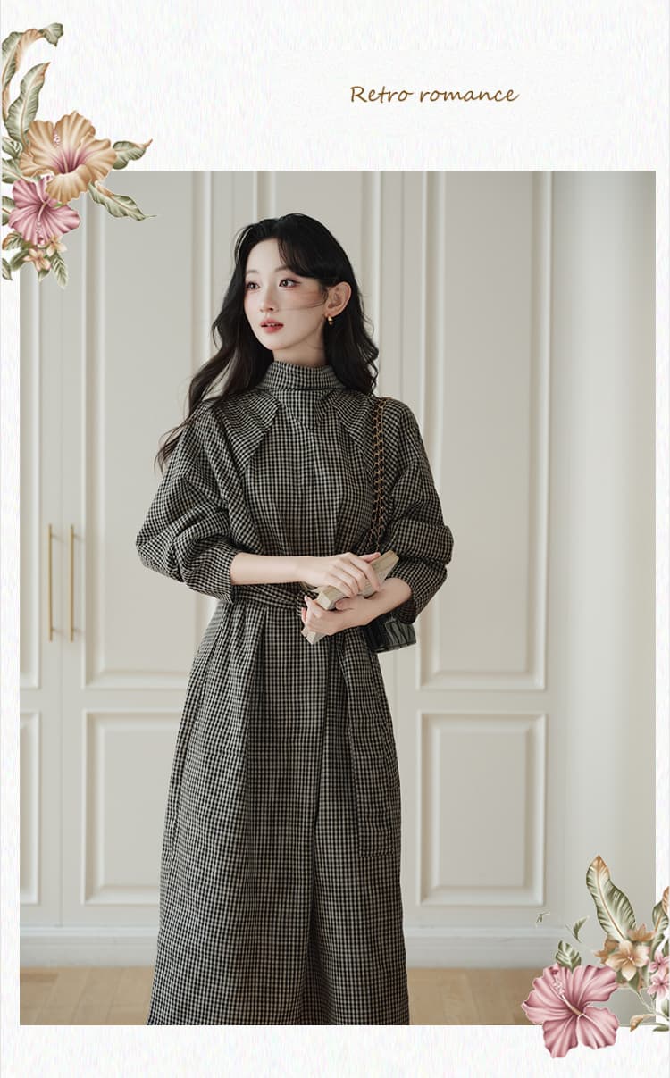 실사 이른 가을 디자인 센스 구조 바람막이 스타일 체크무늬 수 있습니다. 허리 수축 드레스 상세 이미지 11