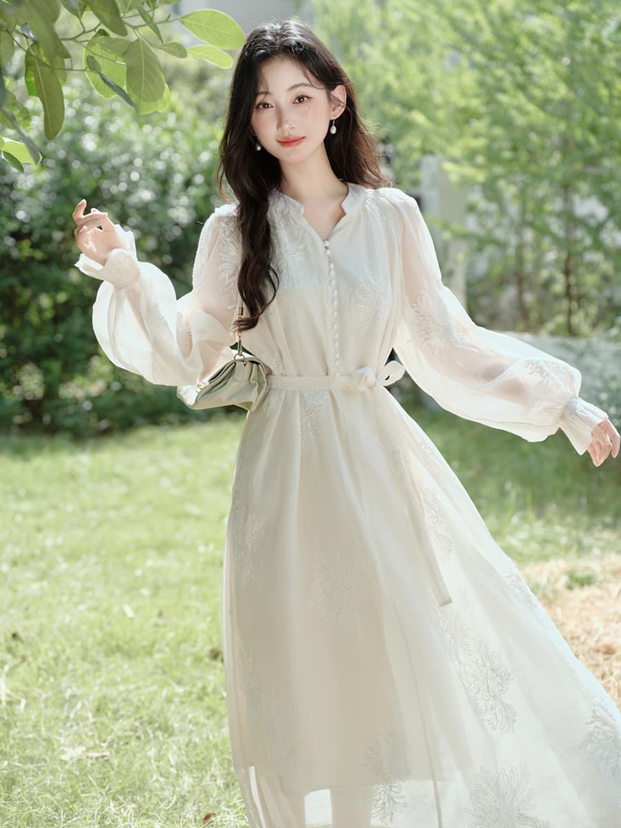 실사 오리지널 외부 싱글 프랑스식 착용 가져 가라. 드레스 고급 센스 슈퍼 요정 품격 여행 착용 가져 가라. 휴가 바람 롱 스커트 이미지 3