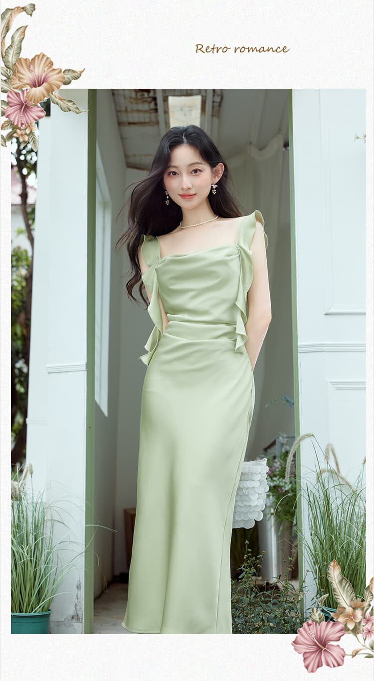 실사 새틴 흔들다 칼라 슬림해 보이는 표지 고기 슬립 섹시함 롱 스커트 오픈 가디건 투피스 세트 상세 이미지 11