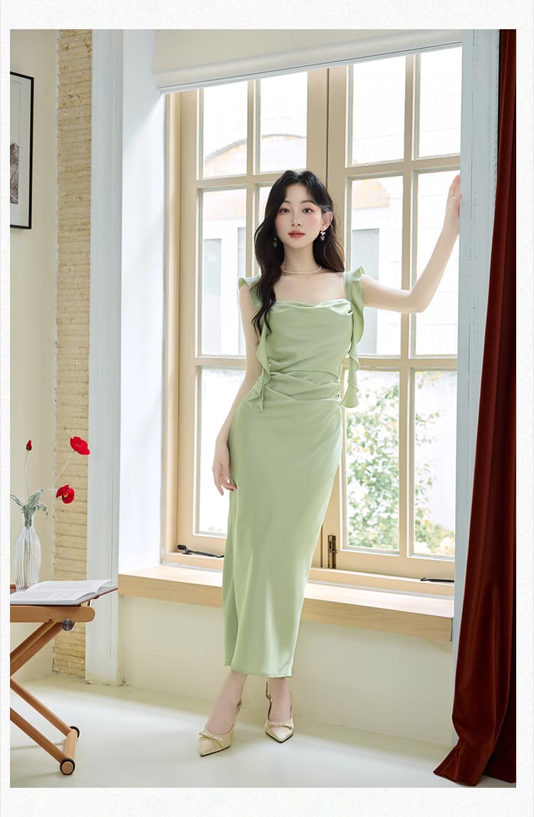 실사 새틴 흔들다 칼라 슬림해 보이는 표지 고기 슬립 섹시함 롱 스커트 오픈 가디건 투피스 세트 상세 이미지 19