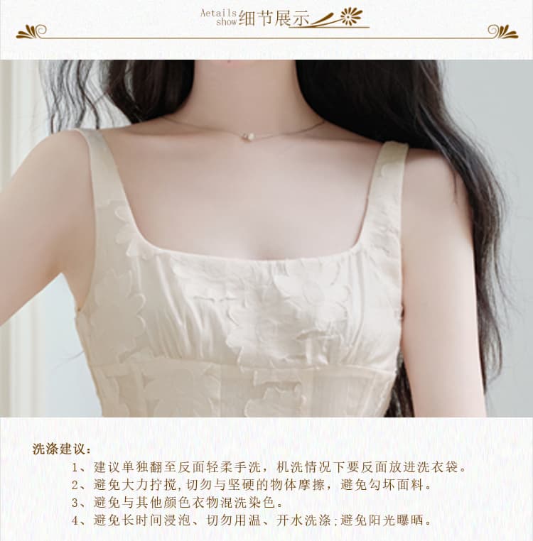 실사 있음 선적 프랑스식 천 골드 고급 센스 슬립 드레스 Tulle 광장 칼라 생일 예복 상세 이미지 3