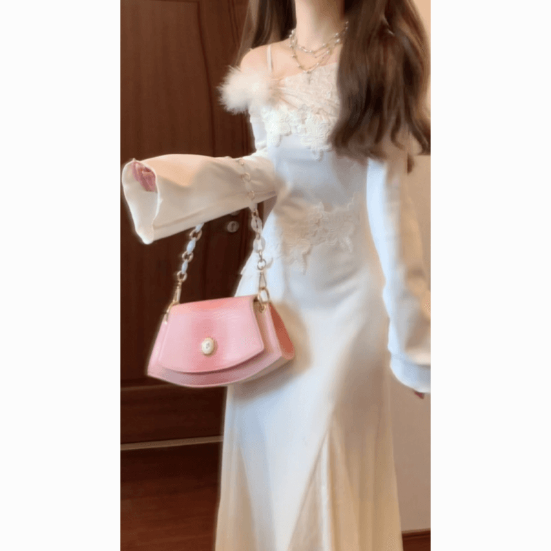 실사 재고 있음 품격 부드러운 패치워크 레이스 양모 프로 피부 인어 꼬리 큰 진자 드레스 이미지 3