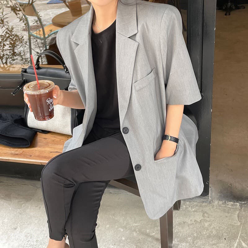재고 있음 ins 인터넷 유명인 여름 얇은 스타일 인터넷 유명인 패션 품격 중간 길이 캐주얼 반팔 블레이저 상세 이미지 1