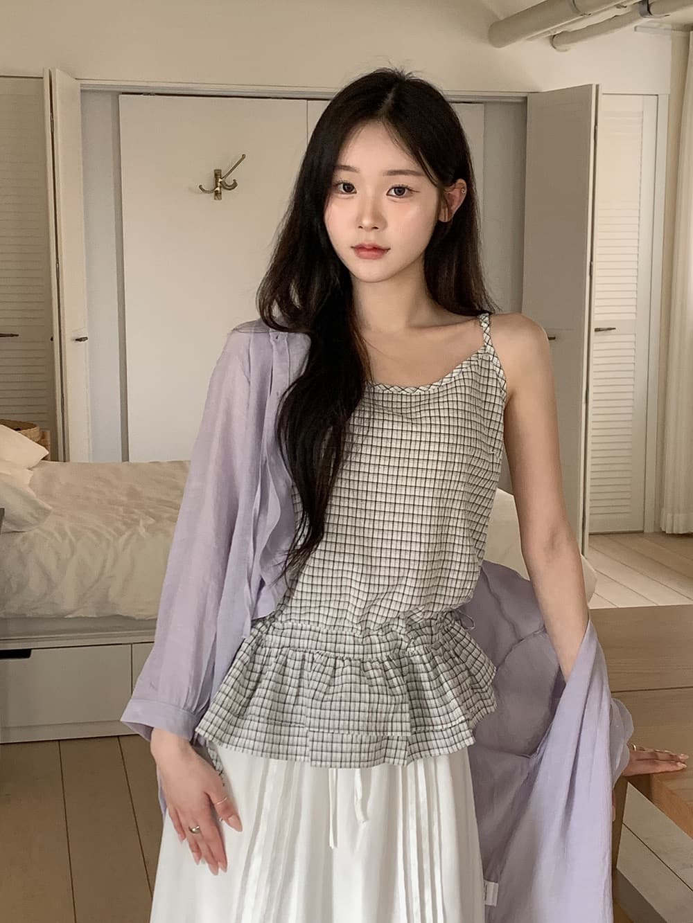 있음 창고 chic 여름 새로운 프랑스식 디자인 센스 프릴 펌프 로프 스트랩 행침 셔츠 상세 이미지 13