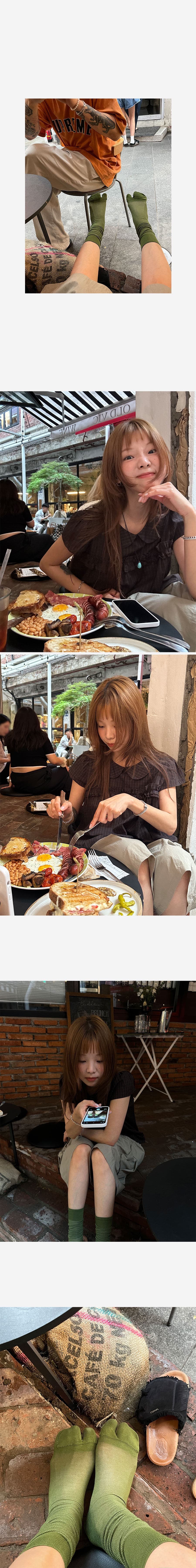 있음 창고 레트로 레이스 베이비 칼라 반팔 맨위 루즈핏 슬림해 보이는 체크무늬 여성 셔츠 상세 이미지 10