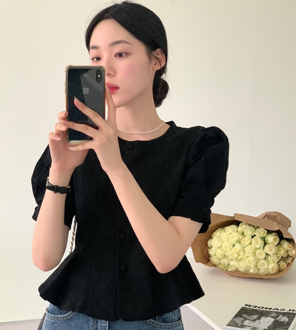있음 창고 레트로 프랑스식 품격 어둠 곡물 자카드 거품 소매 몸매 가꾸기 슬림해 보이는 프릴 셔츠 상세 이미지 4