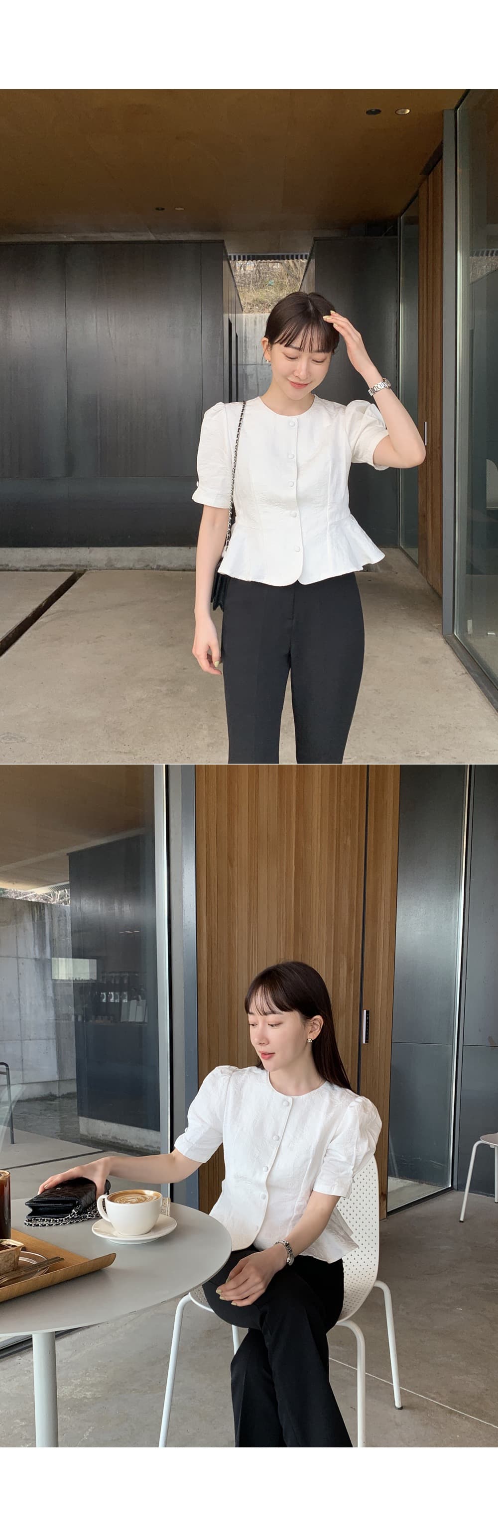 있음 창고 레트로 프랑스식 품격 어둠 곡물 자카드 거품 소매 몸매 가꾸기 슬림해 보이는 프릴 셔츠 상세 이미지 5