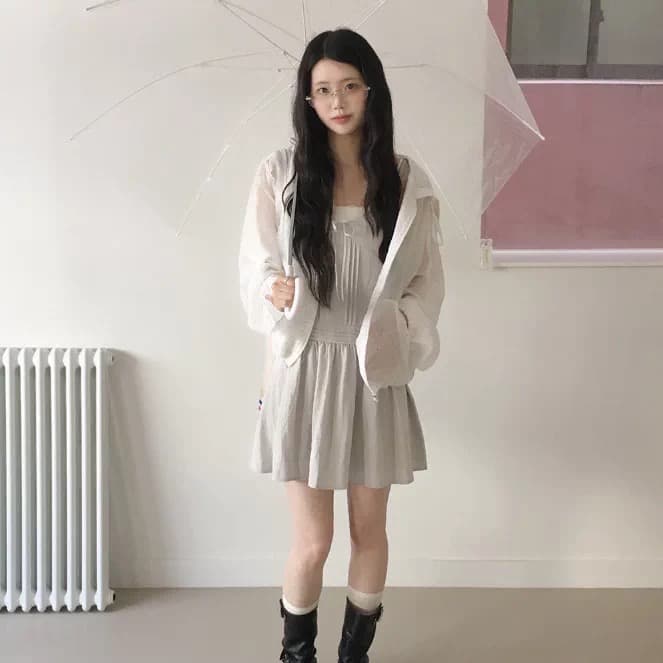 있음 창고 도트 무늬 느슨함 센스 연령 감소 후드 셔츠 레이스 재킷 상세 이미지 11