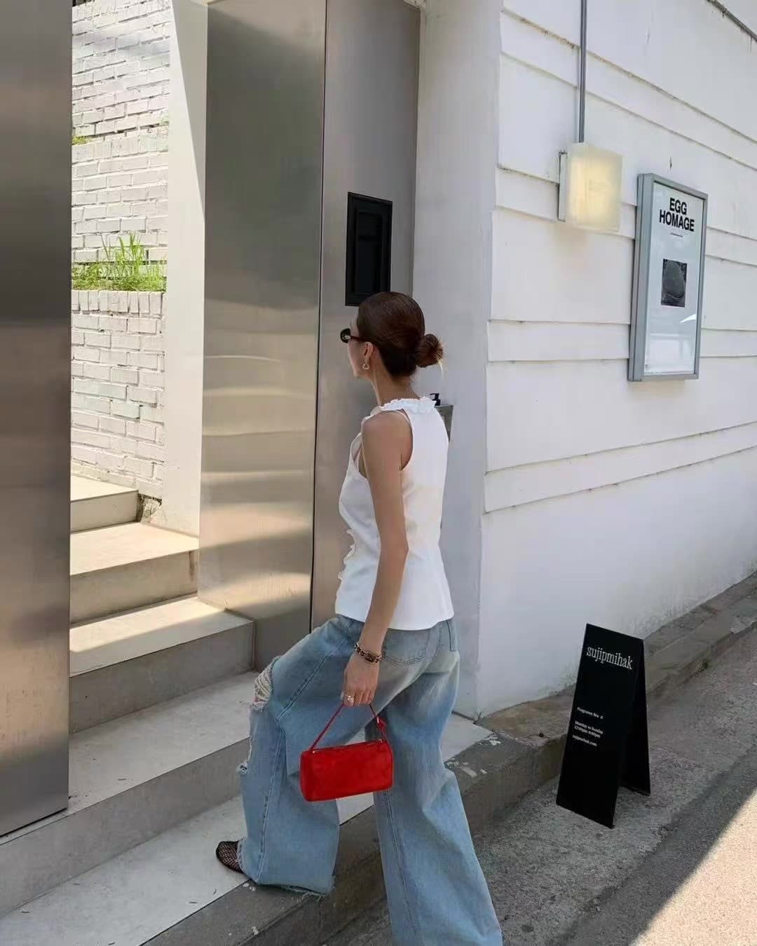 한국 chic 캐미솔 프릴 맨위 여성 상세 이미지 1