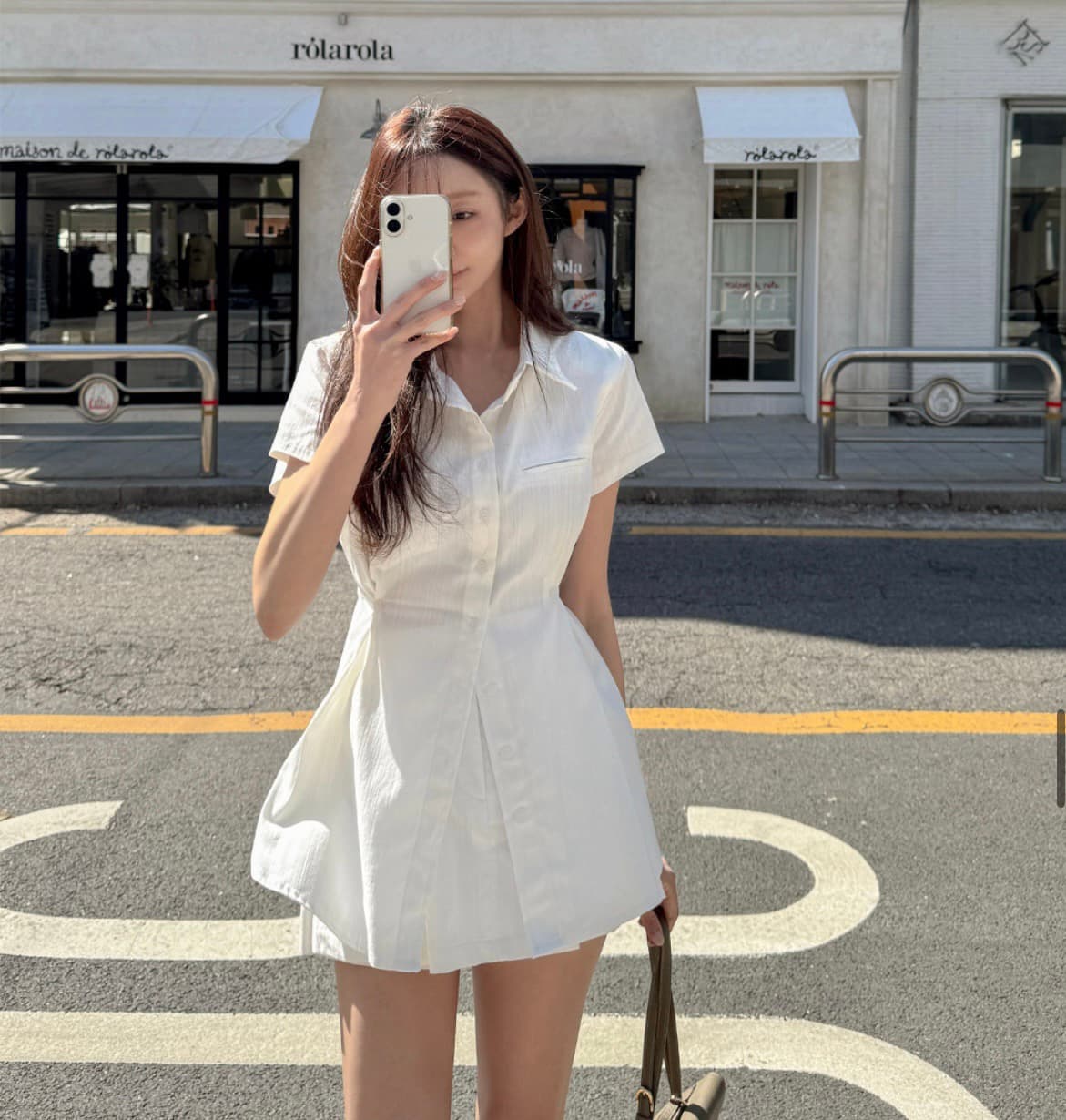 재고 있음 한국 스타일 허리 수축 슬림해 보이는 반팔 모방 데님 셔츠 미니 스커트 인사이드 반바지 세트 투피스 세트 이미지 3