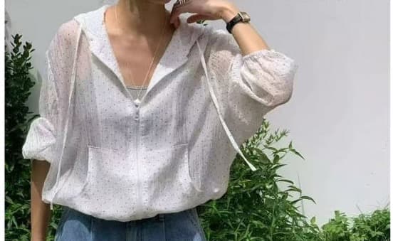 재고 있음 2026 여름 새로운 프랑스식 도트 무늬 느슨함 센스 연령 감소 후드 셔츠 레이스 재킷 상세 이미지 17