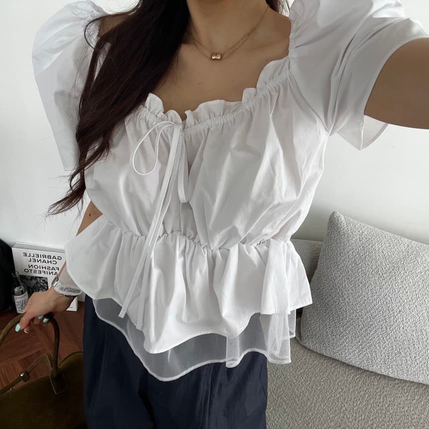 재고 있음 연령 감소 달콤함 패치워크 다용도 반팔 맨위 셔츠 상세 이미지 13